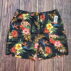 LRG Swim Trunks Mens 2XL Lifted Research Group Hawaiian Skull Lady Flowers Black